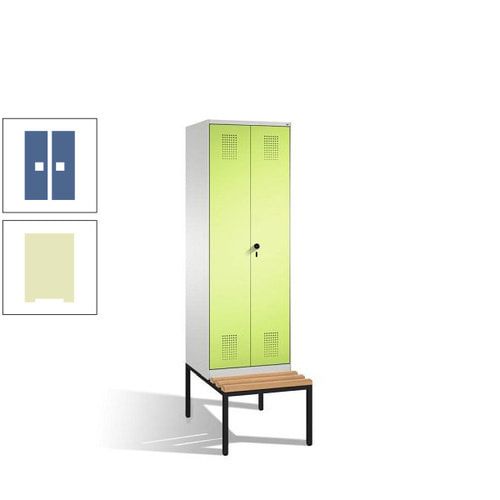 Doppel-Spind, Garderobenschrank, Buche Sitzbank untergebaut, 2 Abteile a 300 mm, Korpus anthrazitgrau, Tür anthrazitgrau, 2.090 x 600 x 815 mm (HxBxT)