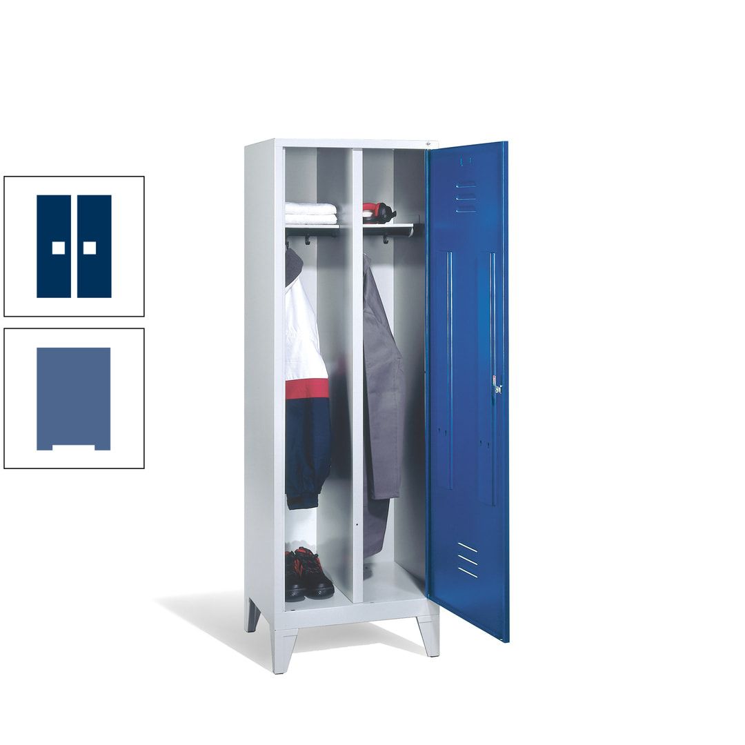 Doppel-Spind mit Großtür, Garderobenschrank mit Füßen, 2 Abteile a 300 mm, Korpus anthrazitgrau, Tür anthrazitgrau, 1.850 x 610 x 500 mm (HxBxT)