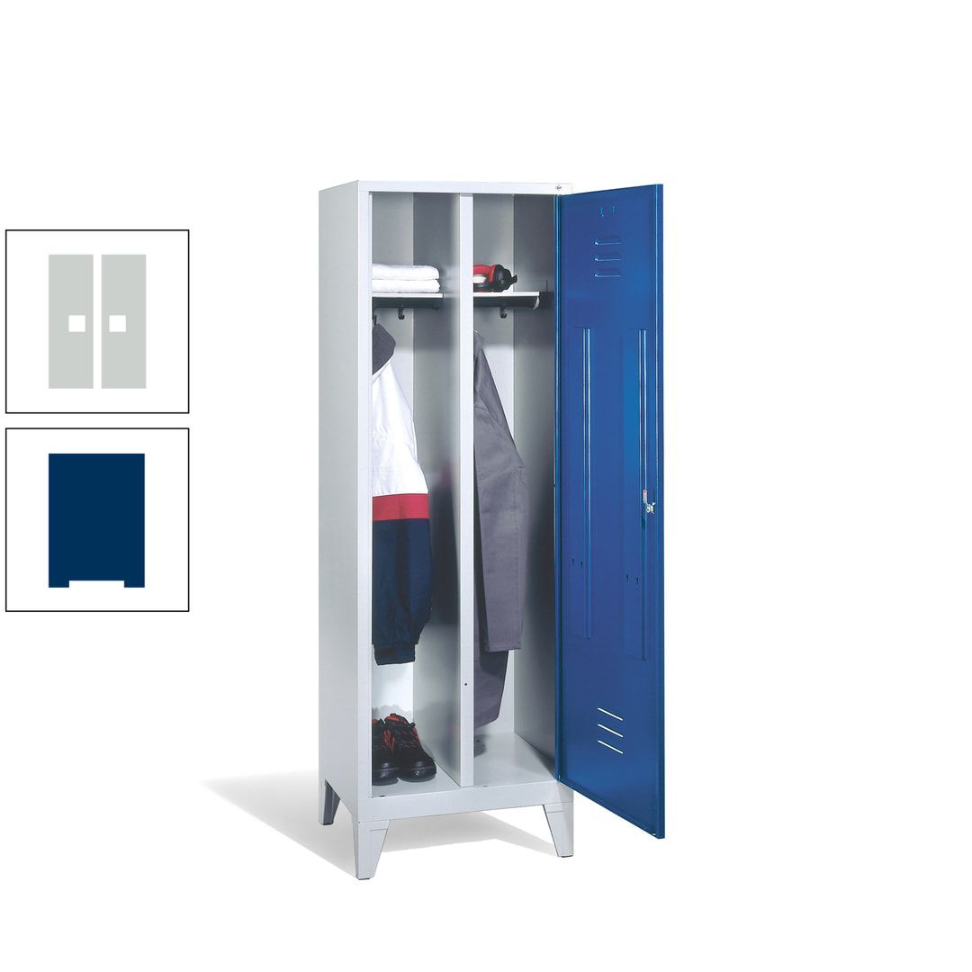 Doppel-Spind mit Großtür, Garderobenschrank mit Füßen, 2 Abteile a 300 mm, Korpus anthrazitgrau, Tür anthrazitgrau, 1.850 x 610 x 500 mm (HxBxT)