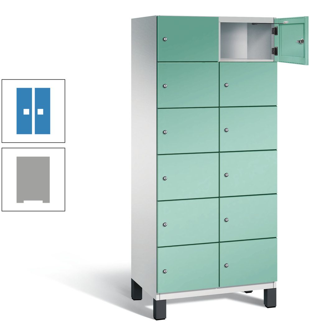 Fächerschrank, Stahlschrank, 12 Fächer, Türöffnungsbegrenzer, Füße, 1.980 x 800 x 525 mm (HxBxT), Korpus anthrazitgrau, Front anthrazitgrau