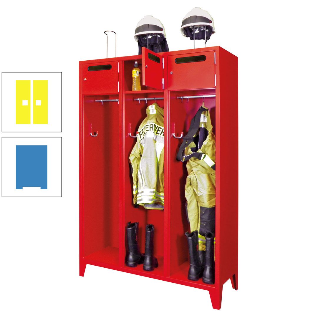 Feuerwehrschrank - 3 Abteile - Ablagefach mit Tür, Einwurfschlitz - 2.100 x 1.230 x 500 mm (HxBxT) - anthrazitgrau