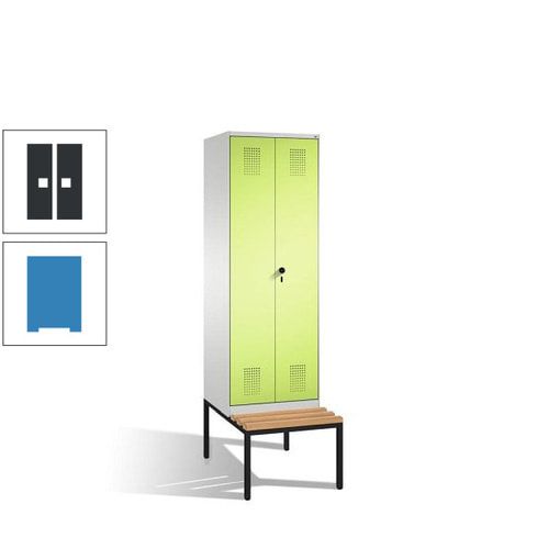 Doppel-Spind, Garderobenschrank, Buche Sitzbank untergebaut, 2 Abteile a 300 mm, Korpus anthrazitgrau, Tür anthrazitgrau, 2.090 x 600 x 815 mm (HxBxT)
