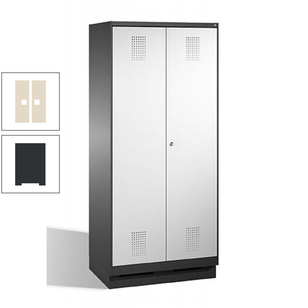 Doppel-Spind, Doppeltüren, Garderobenschrank mit Sockel, 2 Abteile a 400 mm, Korpus anthrazitgrau, Tür anthrazitgrau, 1.800 x 800 x 500 mm (HxBxT)