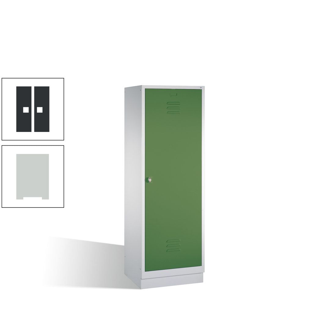 Doppel-Spind mit Großtür, Garderobenschrank mit Sockel, 2 Abteile a 300 mm, Korpus anthrazitgrau, Tür anthrazitgrau, 1.800 x 610 x 500 mm (HxBxT)