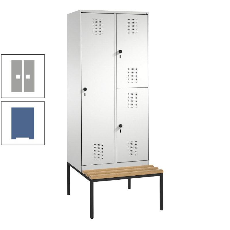 Garderobenschrank, Spind ein- und doppelstöckig Sitzbank, 2 Abteile, 3 Fächer, 2.090 x 800 x 500 mm (HxBxT), Front anthrazitgrau, Korpus anthrazitgrau