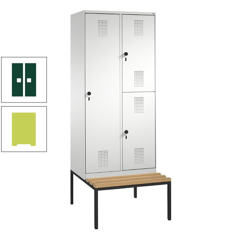 Garderobenschrank, Spind ein- und doppelstöckig Sitzbank, 2 Abteile, 3 Fächer, 2.090 x 800 x 500 mm (HxBxT), Front anthrazitgrau, Korpus anthrazitgrau
