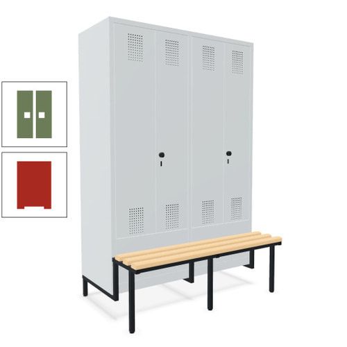 Doppel-Spind, Garderobenschrank, Buche Sitzbank integriert, 4 Abteile 300 mm, Korpus anthrazitgrau, Tür anthrazitgrau, 1.850 x 1.200 x 815 mm (HxBxT)