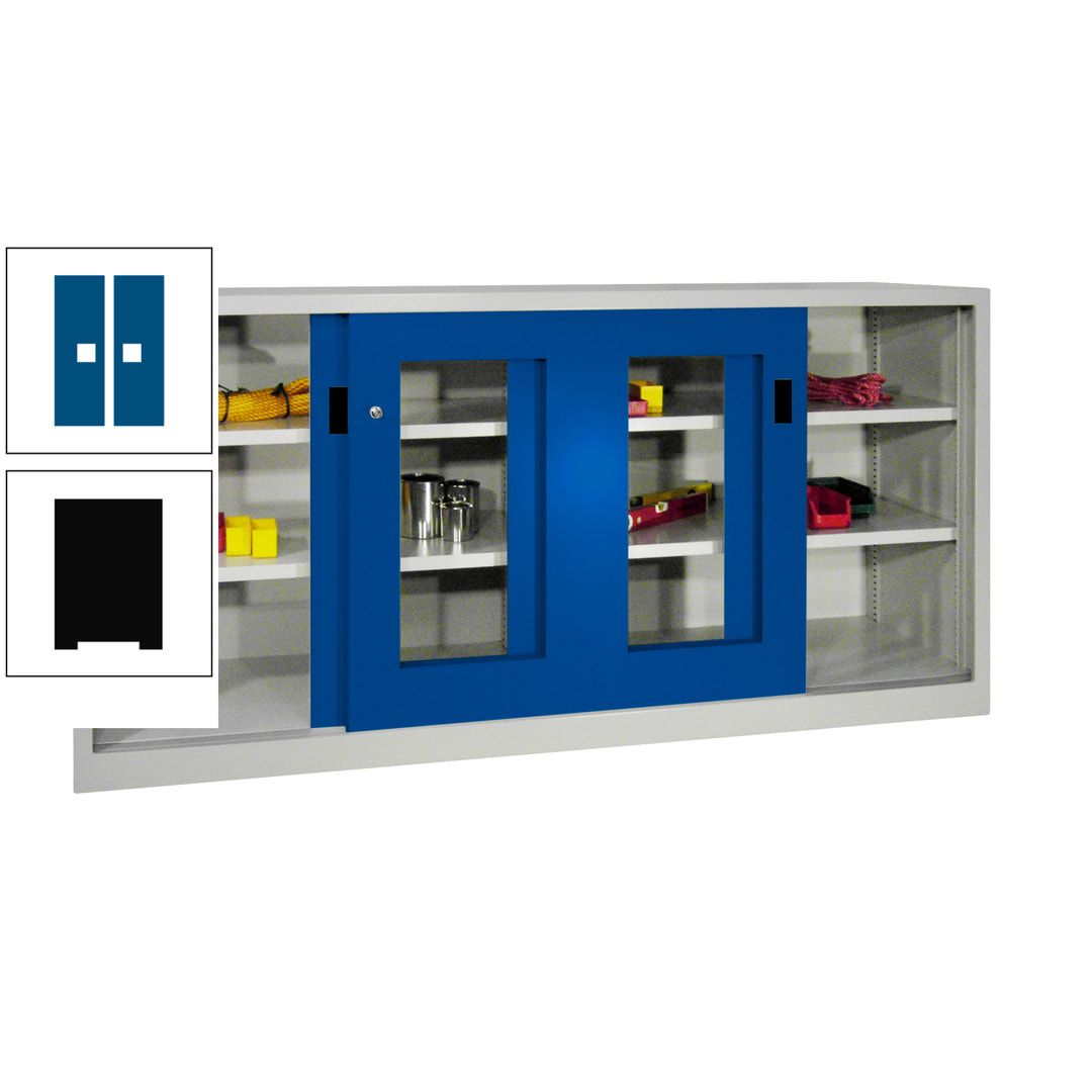 Schiebetürenschrank - Sichtfenstertüren - 1.000x2.000x400 mm (HxBxT) - 4 Böden, gepulvert - Zylinderschloss - anthrazitgrau