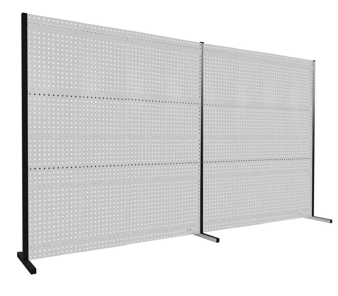 Modulare Trennwand, Werkzeugwand, Doppelfeld 180 Grad, 6 Lochplatten, Plattenhöhe 1.500 mm, 2.000 x 3.000 mm (HxB), Anthrazitgrau (RAL 7016)