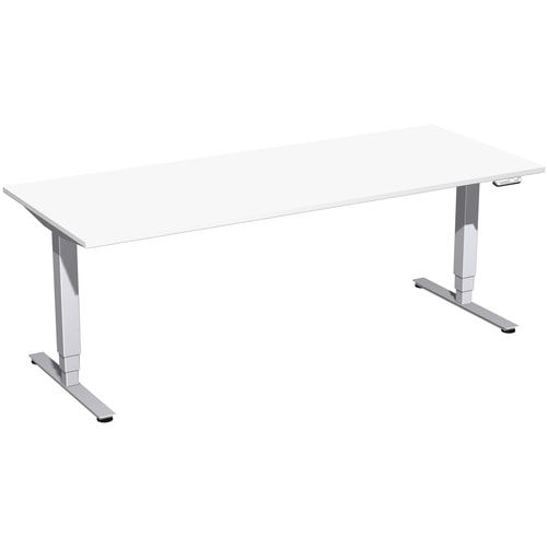 Schreibtisch, Elektro Pro+, elektronisch höhenverstellbar, 625-1.285 x 1.200 x 800 mm (HxBxT), Gestell silber, Dekor Buche