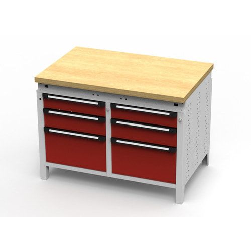 OTTOKIND Werkbank - bündige Arbeitsplatte - 850 x 1.150 x 750 mm (HxBxT) - 6 Schubladen - lichtgrau