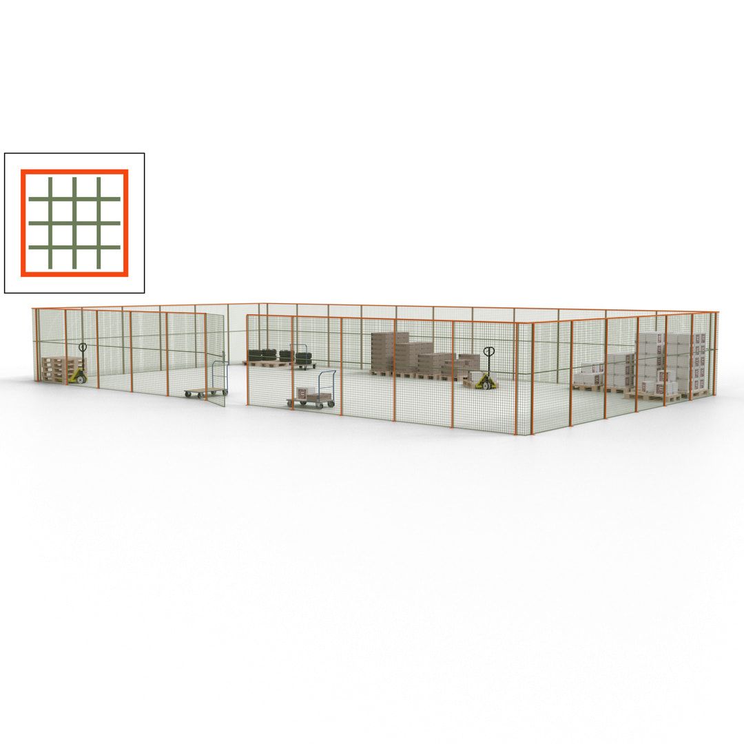 Maschinen Schutzgitter - Hallentrennwand - Sicherheitszaun - Tür - 51 m - 2.200 x 16.900 x 9.400 mm (HxBxT) - enzianblau