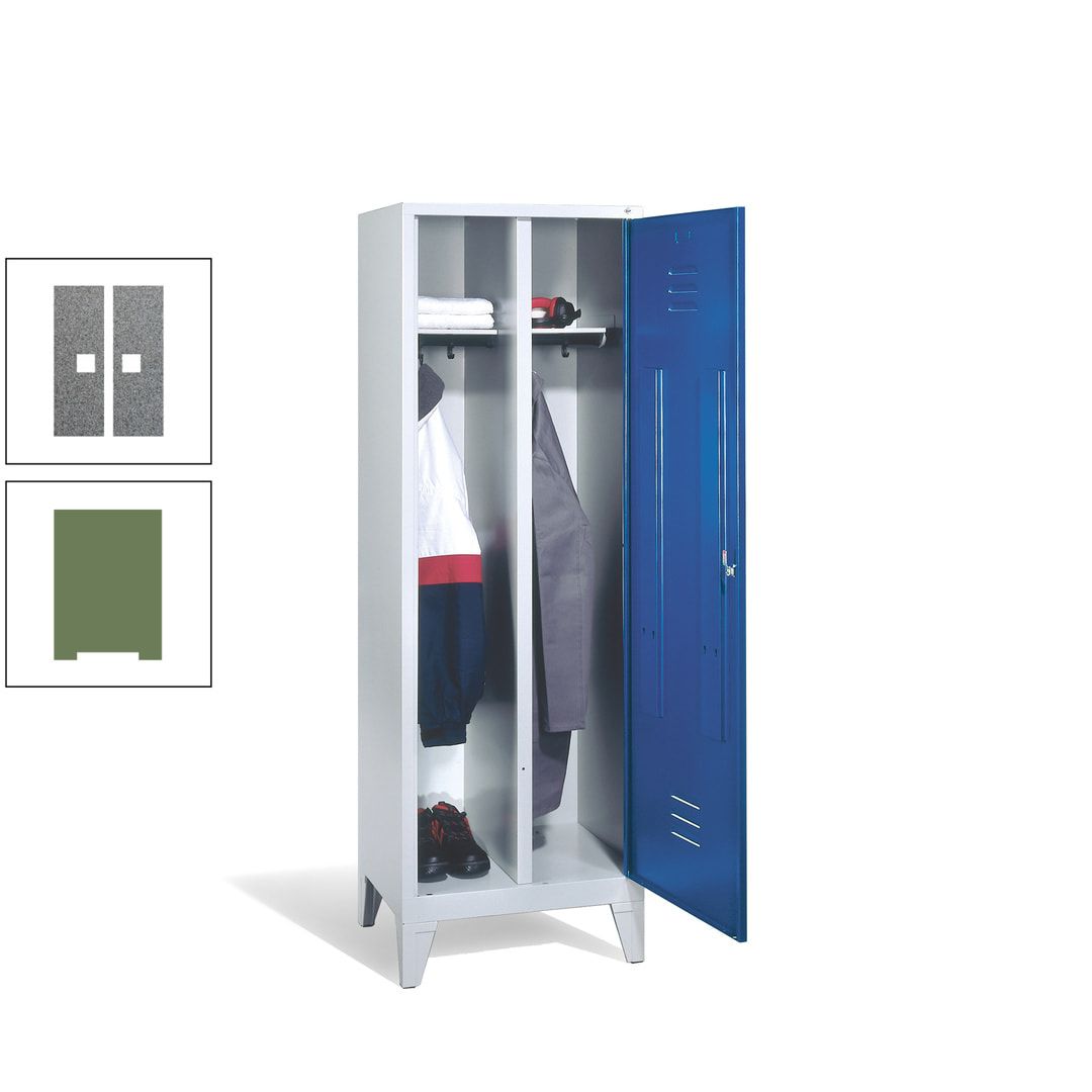 Doppel-Spind mit Großtür, Garderobenschrank mit Füßen, 2 Abteile a 300 mm, Korpus anthrazitgrau, Tür anthrazitgrau, 1.850 x 610 x 500 mm (HxBxT)