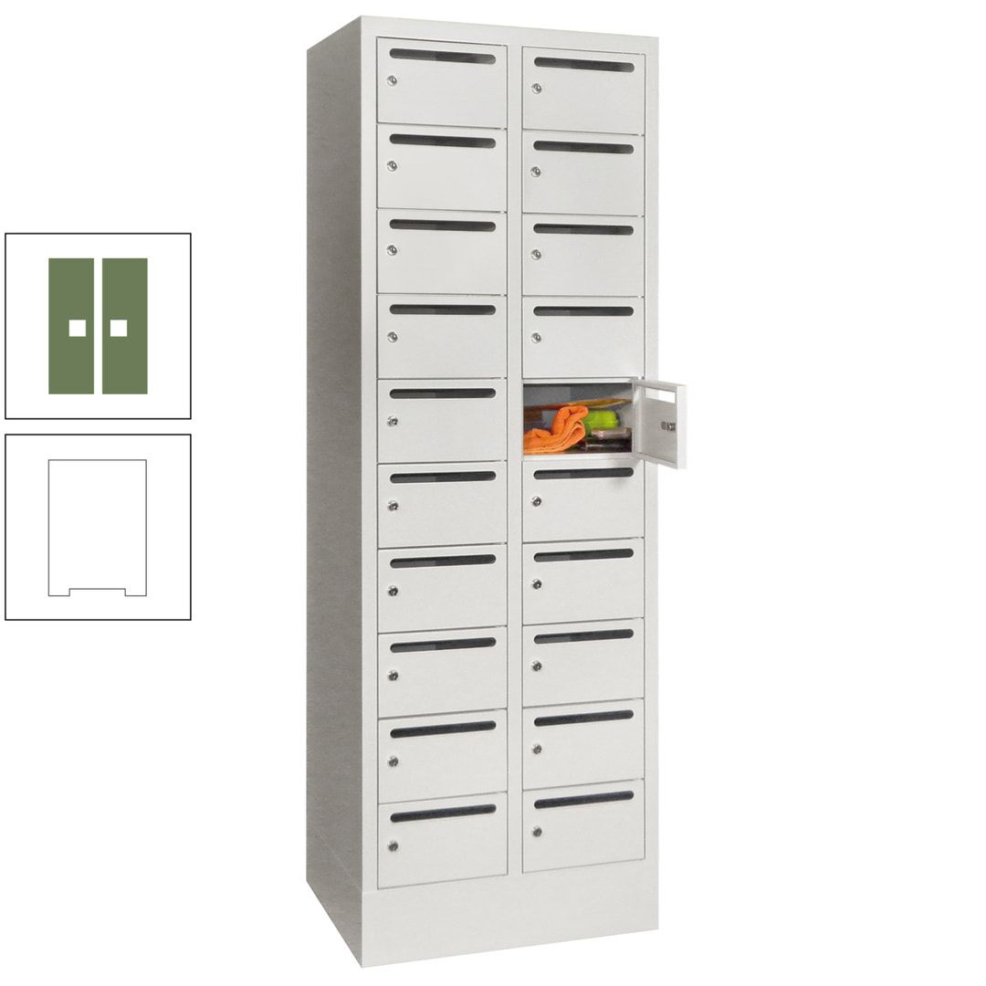 Postverteilerschrank, Schließfachschrank, 2 Abteile a 300 mm, 20 Fächer, 1.850 x 600 x 500 mm (HxBxT), Korpus anthrazitgrau, Front anthrazitgrau