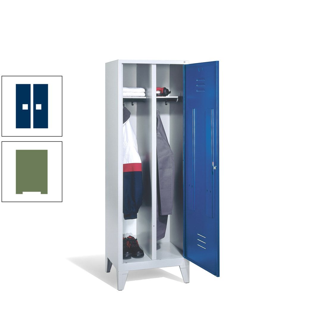 Doppel-Spind mit Großtür, Garderobenschrank mit Füßen, 2 Abteile a 300 mm, Korpus anthrazitgrau, Tür anthrazitgrau, 1.850 x 610 x 500 mm (HxBxT)