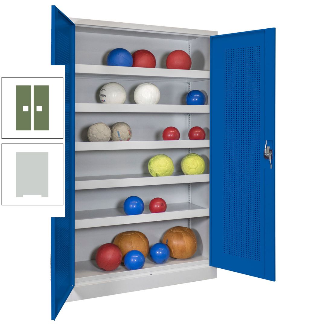 Ballschrank - Lochfeldtüren - 5 Böden - 1.950x1.200x500 mm (HxBxT) - anthrazitgrau