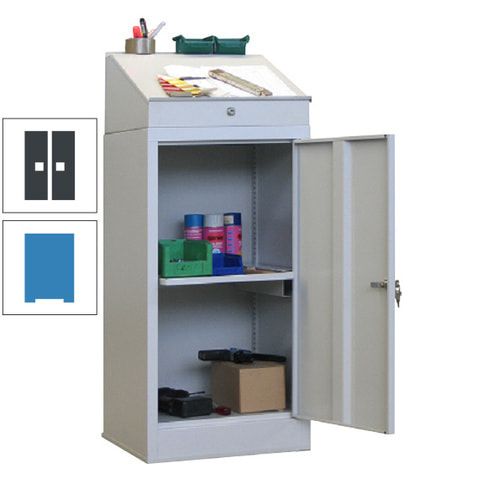 Stehpult mit Schrank - Vollblechtür - Zylinderschloss - 1 Ausziehboden - 1.270x500x500 mm (HxBxT) - anthrazitgrau