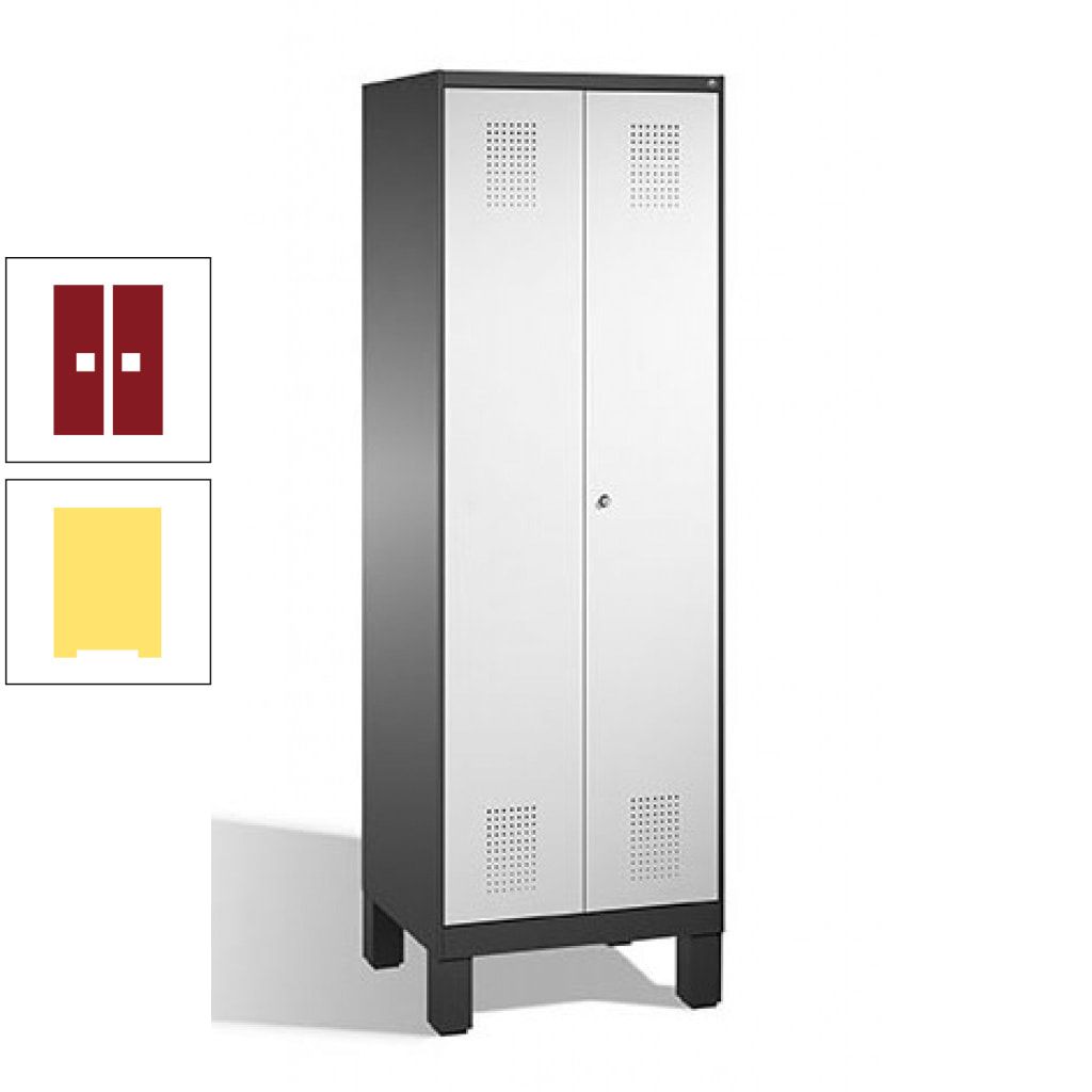 Doppel-Spind, Doppeltüren, Garderobenschrank mit Füßen, 2 Abteile a 300 mm, Korpus anthrazitgrau, Tür anthrazitgrau, 1.850 x 600 x 500 mm (HxBxT)