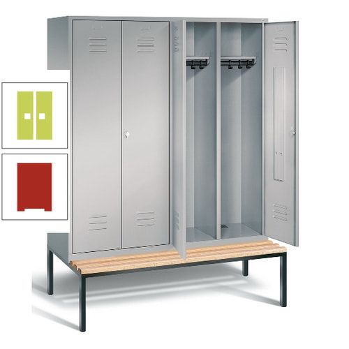 Doppel-Spindschrank, Buche Sitzbank untergebaut, 4 Abteile a 400 mm, Korpus lichtgrau, Tür anthrazitgrau, 2.090 x 1.590 x 815 mm (HxBxT)