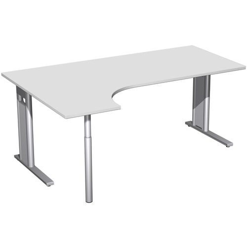 Eckschreibtisch, Ecke links, Füße einseitig verkürzt, C-Fuß Pro, 720 x 1.600 x 1.200 mm (HxBxT), Gestell silber, Dekor Ahorn