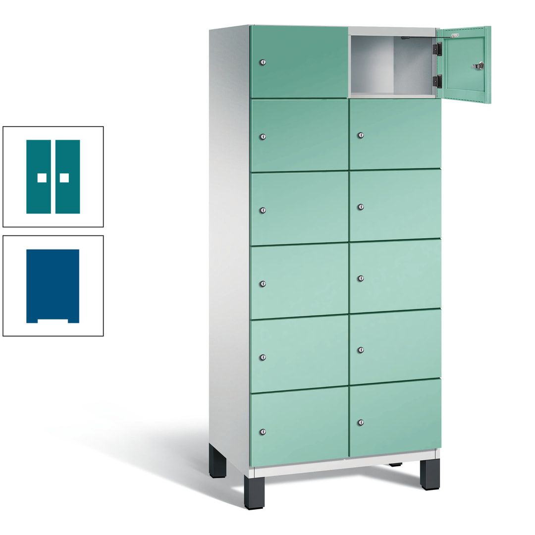 Fächerschrank, Stahlschrank, 12 Fächer, Türöffnungsbegrenzer, Füße, 1.980 x 800 x 525 mm (HxBxT), Korpus anthrazitgrau, Front anthrazitgrau