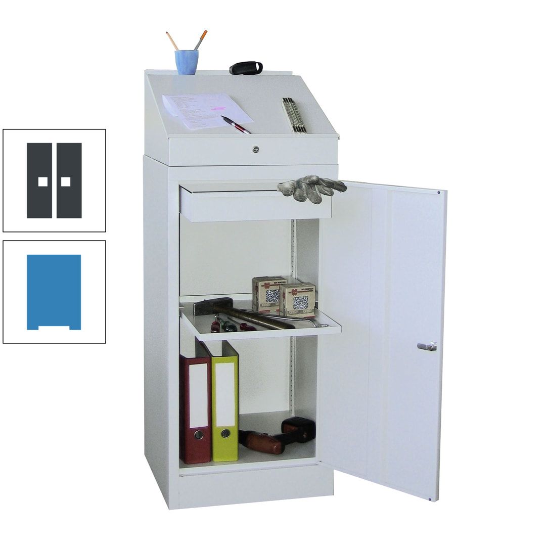 Stehpult mit Schrank - Vollblechtür - Zylinderschloss - 1 Einlegeboden, 1 Schublade - 1.270x500x500 mm (HxBxT) - anthrazitgrau