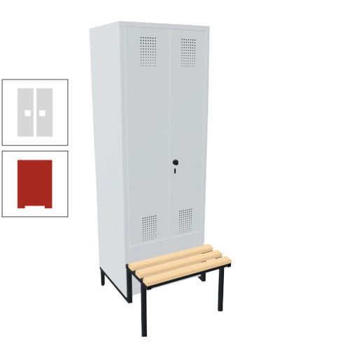 Doppel-Spind, Garderobenschrank, Buche Sitzbank integriert, 2 Abteile a 400 mm, Korpus anthrazitgrau, Tür anthrazitgrau, 1.850 x 800 x 815 mm (HxBxT)