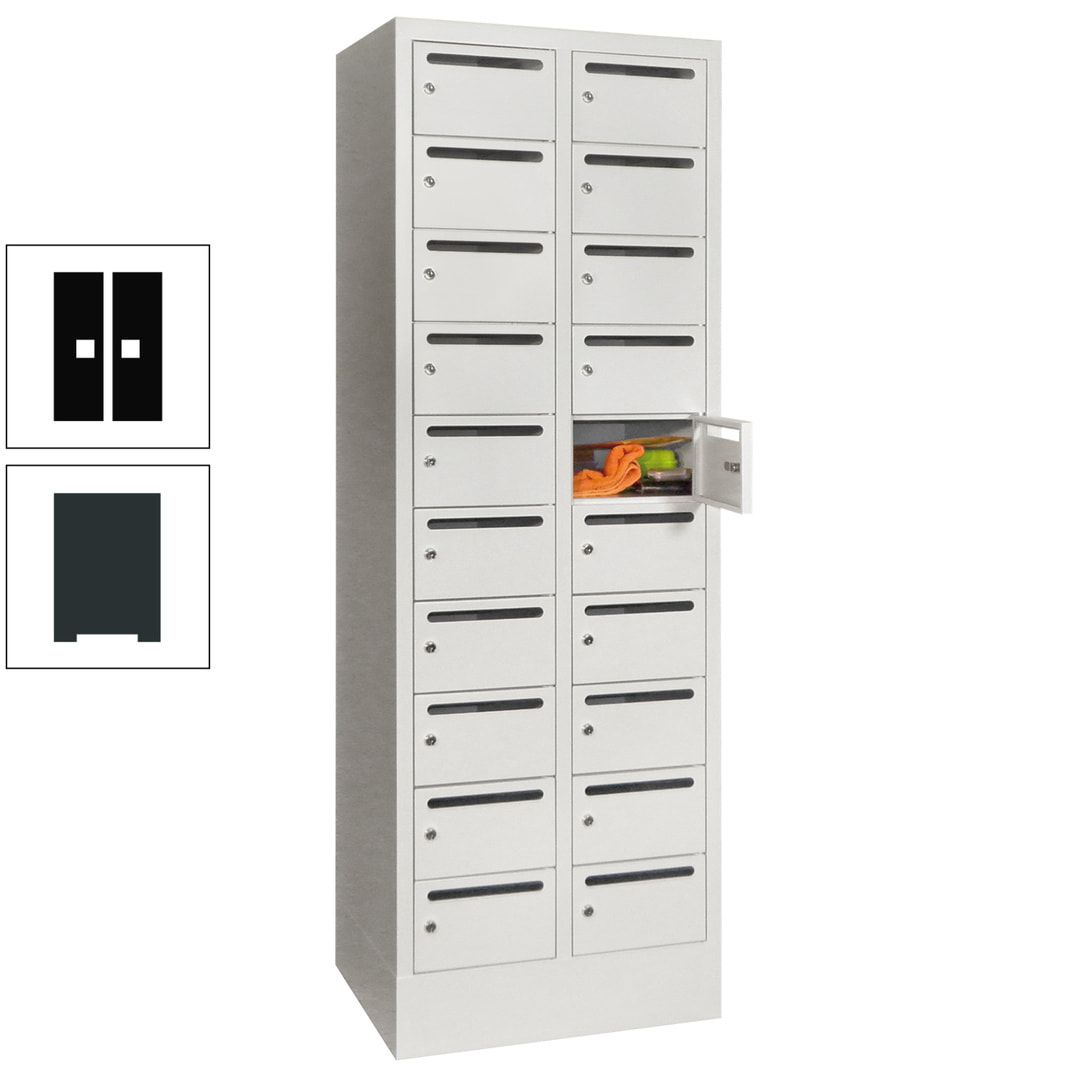 Postverteilerschrank, Schließfachschrank, 2 Abteile a 300 mm, 20 Fächer, 1.850 x 600 x 500 mm (HxBxT), Korpus anthrazitgrau, Front anthrazitgrau