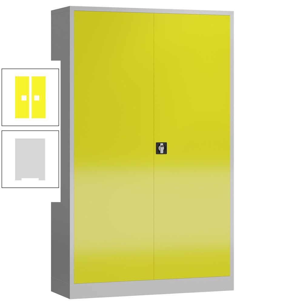 Aktenschrank, Büroschrank, abschließbar, Flügeltüren, 4 Fachböden, 1.945 x 1.200 x 420 mm (HxBxT), Stahl, Korpus und Türen lichtgrau