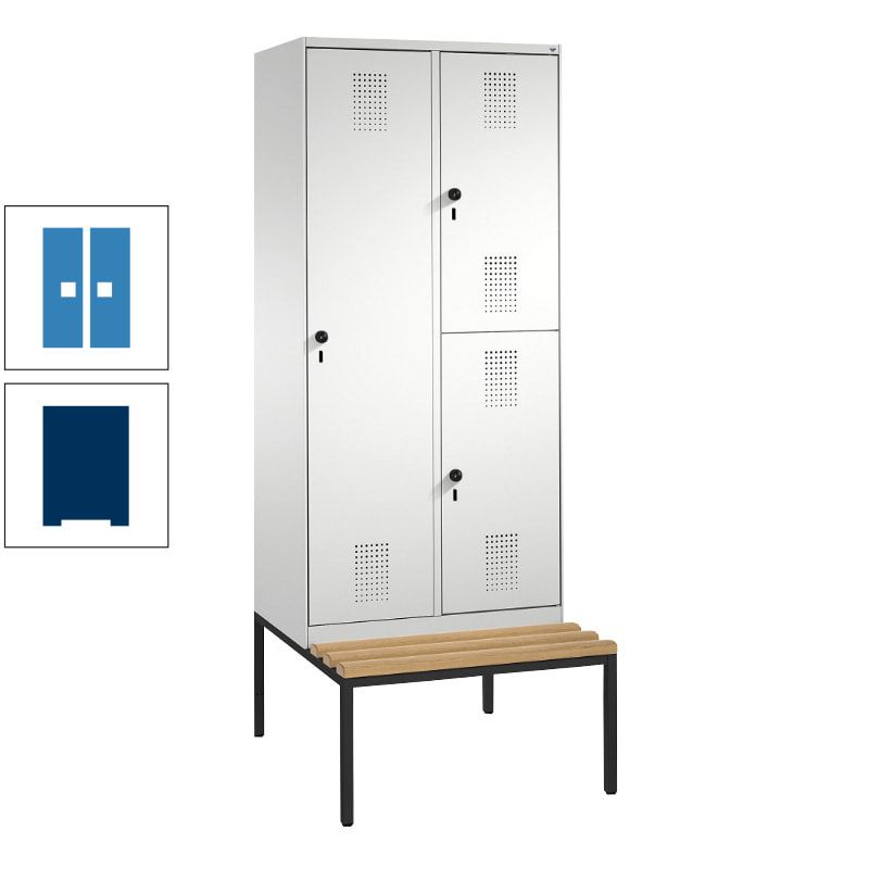 Garderobenschrank, Spind ein- und doppelstöckig Sitzbank, 2 Abteile, 3 Fächer, 2.090 x 800 x 500 mm (HxBxT), Front anthrazitgrau, Korpus anthrazitgrau