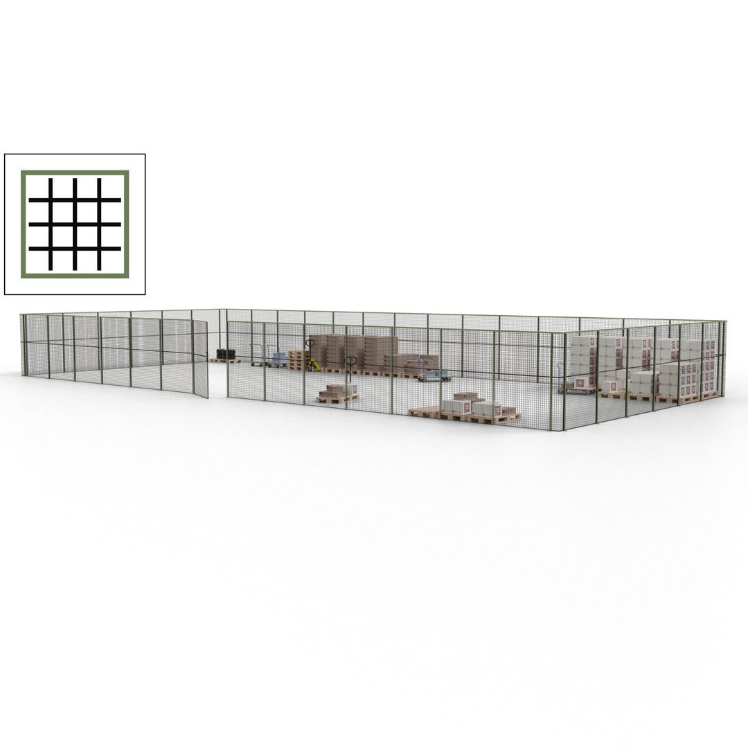 Maschinen Schutzgitter - Hallentrennwand - Sicherheitszaun - Tür - 60 m - 2.200 x 21.400 x 9.400 mm (HxBxT) - enzianblau