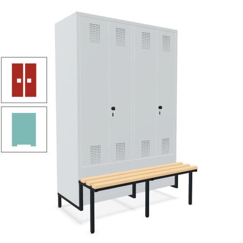 Doppel-Spind, Garderobenschrank, Buche Sitzbank integriert, 4 Abteile 300 mm, Korpus anthrazitgrau, Tür anthrazitgrau, 1.850 x 1.200 x 815 mm (HxBxT)