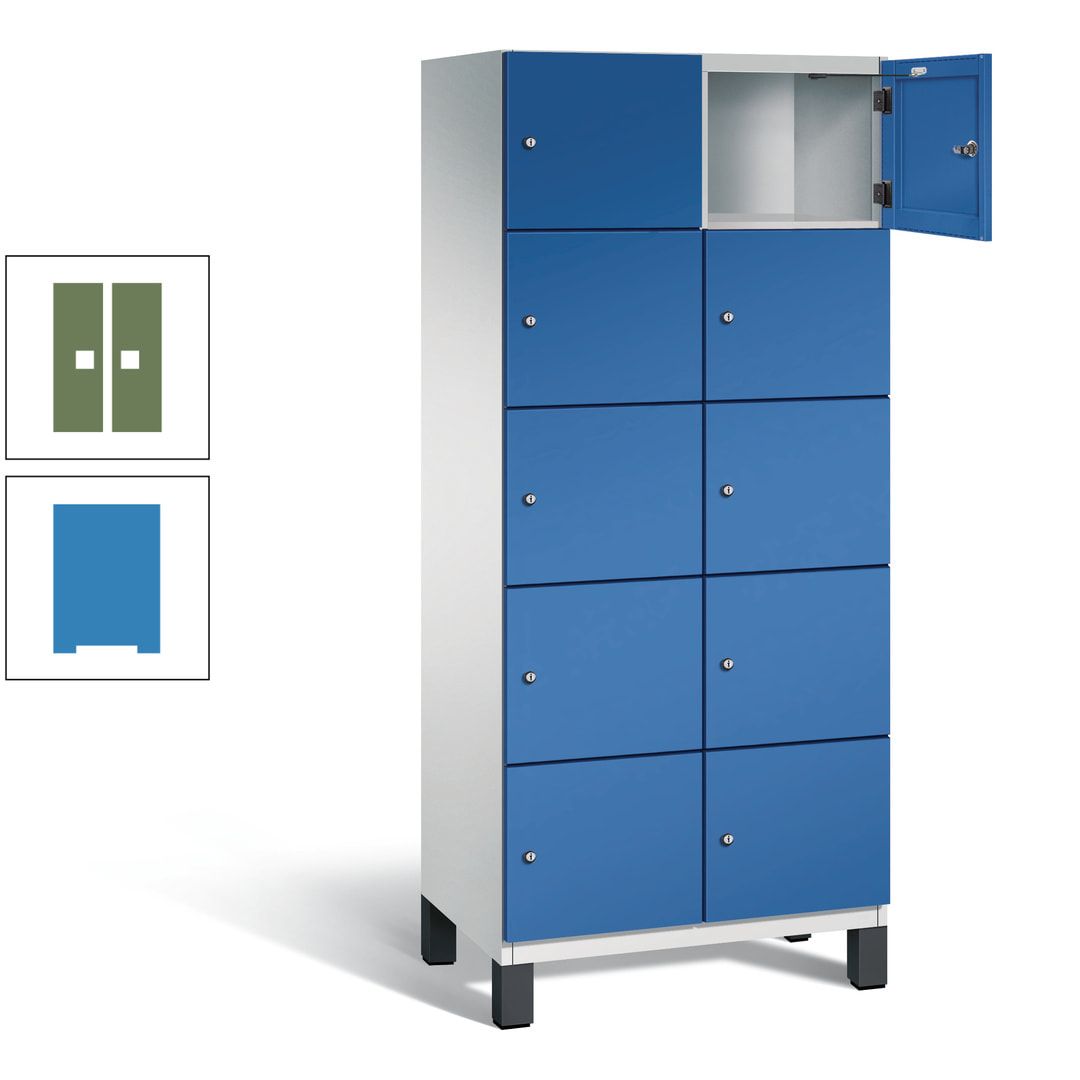Fächerschrank, Stahlschrank, 10 Fächer, Türöffnungsbegrenzer, Füße, 1.980 x 800 x 525 mm (HxBxT), Korpus anthrazitgrau, Front anthrazitgrau