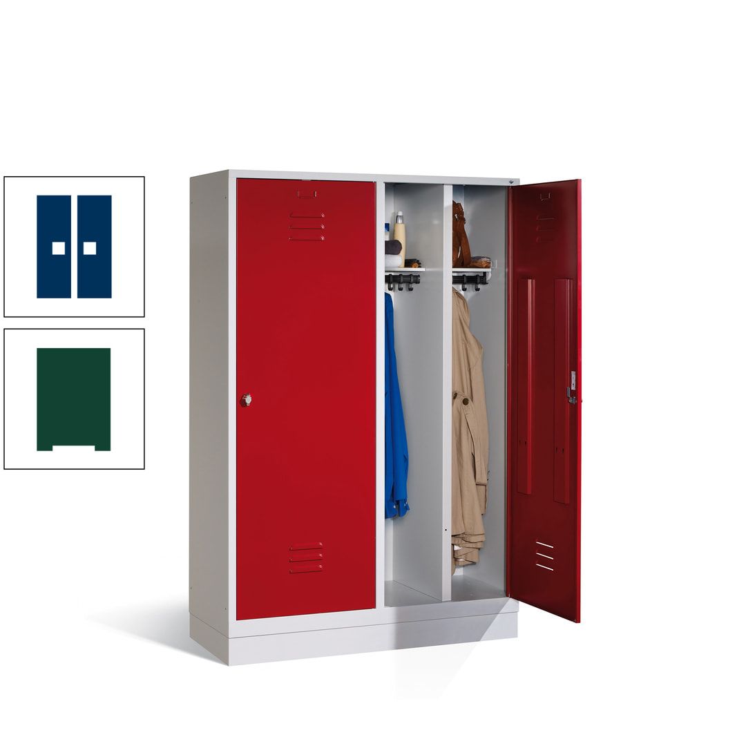 Doppel-Spind mit Großtüren, Garderobenschrank mit Sockel, 4 Abteile a 300 mm, Korpus anthrazitgrau, Tür anthrazitgrau, 1.800 x 1.190 x 500 mm (HxBxT)