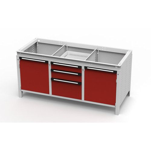 OTTOKIND Werkbank - bündige Arbeitsplatte - 810 x 1.695 x 750 mm (HxBxT) - 3 Schubladen - 2 Schränke - lichtgrau