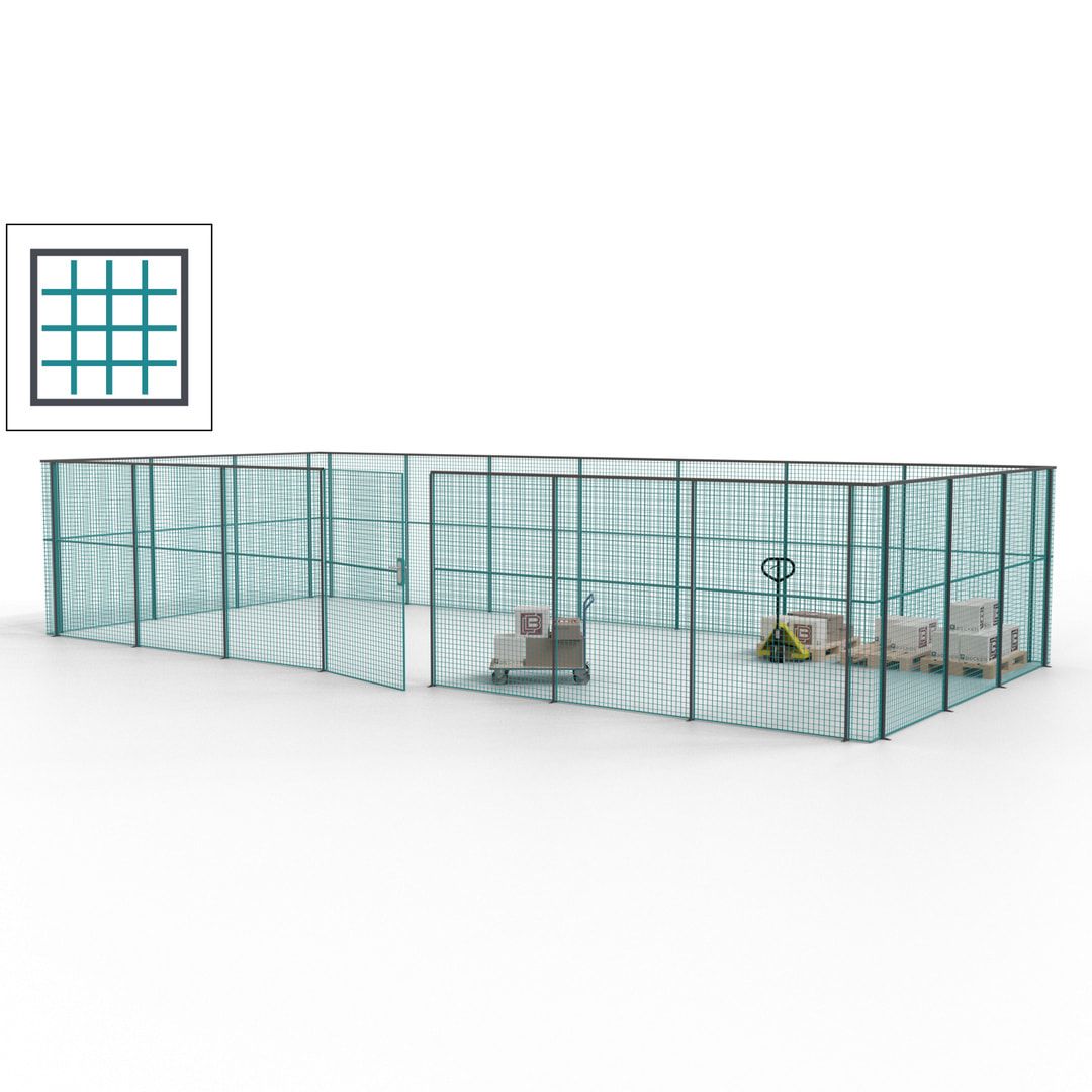 Hallentrennwand - Flügeltür, Gitter - 19 Gitterwände - 2.200 x 10.900 x 4.900 mm (HxBxT) - Perlweiß/reinorange