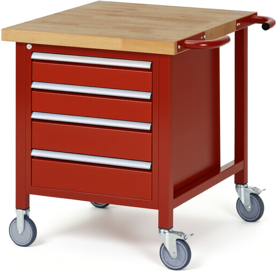 Mobile Werkbank - 4 Schubladen - Teilauszug - 120:2 / 150:2 - Höhe 880-1.080 mm - 750 x 900 mm - 450 kg - Buche - Anthrazitgrau