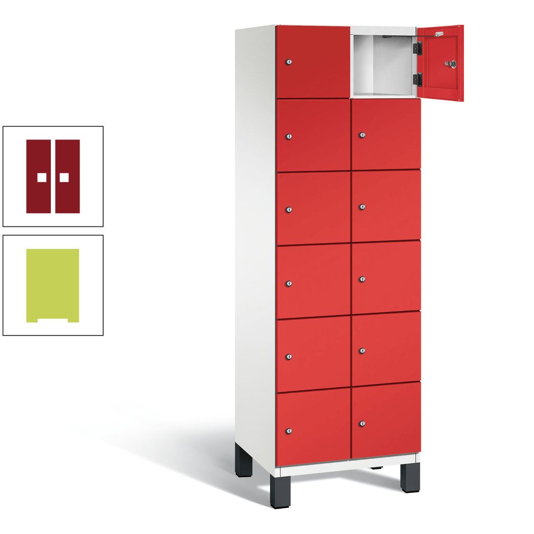 Fächerschrank, Stahlschrank, 12 Fächer, Türöffnungsbegrenzer, Füße, 1.980 x 600 x 525 mm (HxBxT), Korpus anthrazitgrau, Front anthrazitgrau