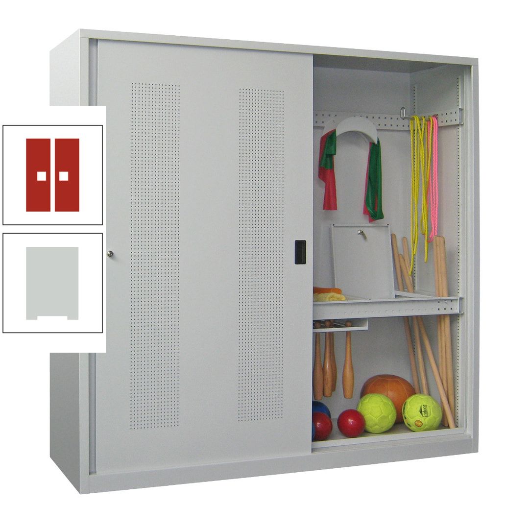 Ballschrank - Schiebetüren mit Lochfeld - Trennwand - 1.950x2.000x600 mm (HxBxT) - anthrazitgrau