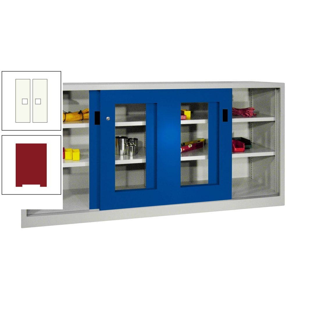 Schiebetürenschrank - Sichtfenstertüren - 1.000x2.000x400 mm (HxBxT) - 4 Böden, gepulvert - Zylinderschloss - anthrazitgrau