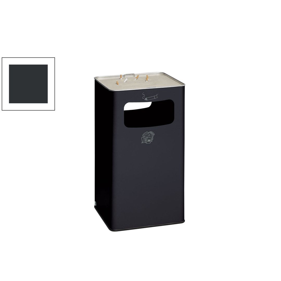 Abfallsammler mit Ascher - viereckig - Volumen 96 l - 755 x 430 x 430 mm (HxBxT) - Antik silber
