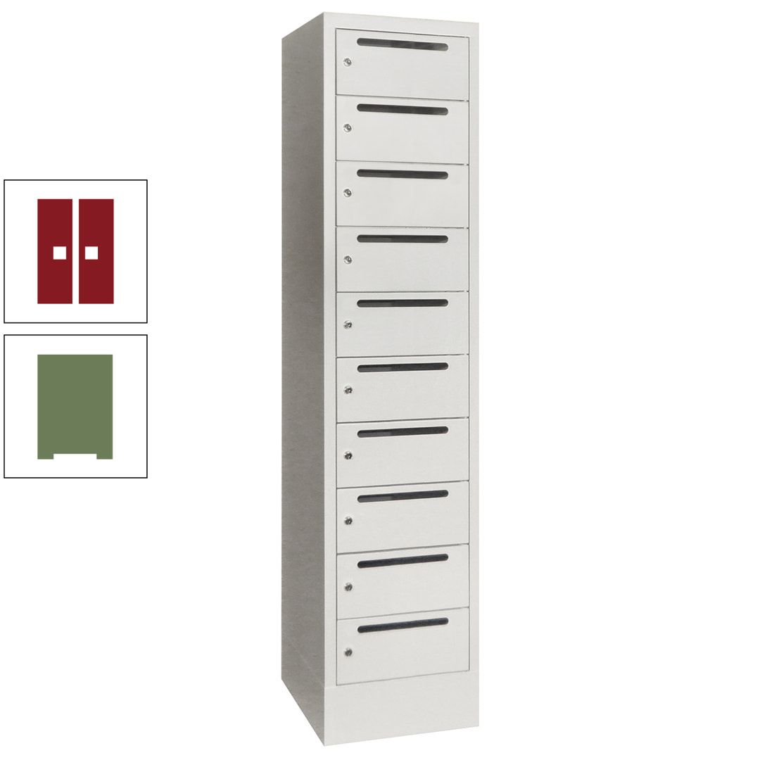 Postverteilerschrank, Schließfachschrank, 1 Abteil a 400 mm, 10 Fächer, 1.850 x 400 x 500 mm (HxBxT), Korpus anthrazitgrau, Front anthrazitgrau