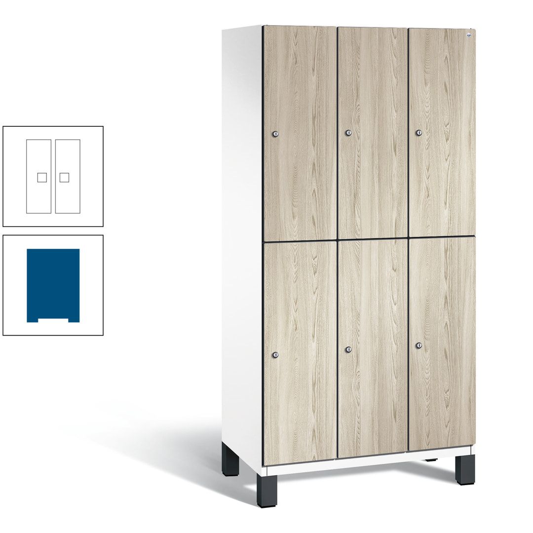 Fächerschrank, Garderobenschrank, mit Füßen, 3 Abteile, 1.980 x 900 x 525 mm (HxBxT), Korpus anthrazitgrau, Tür Donau-Ahorn