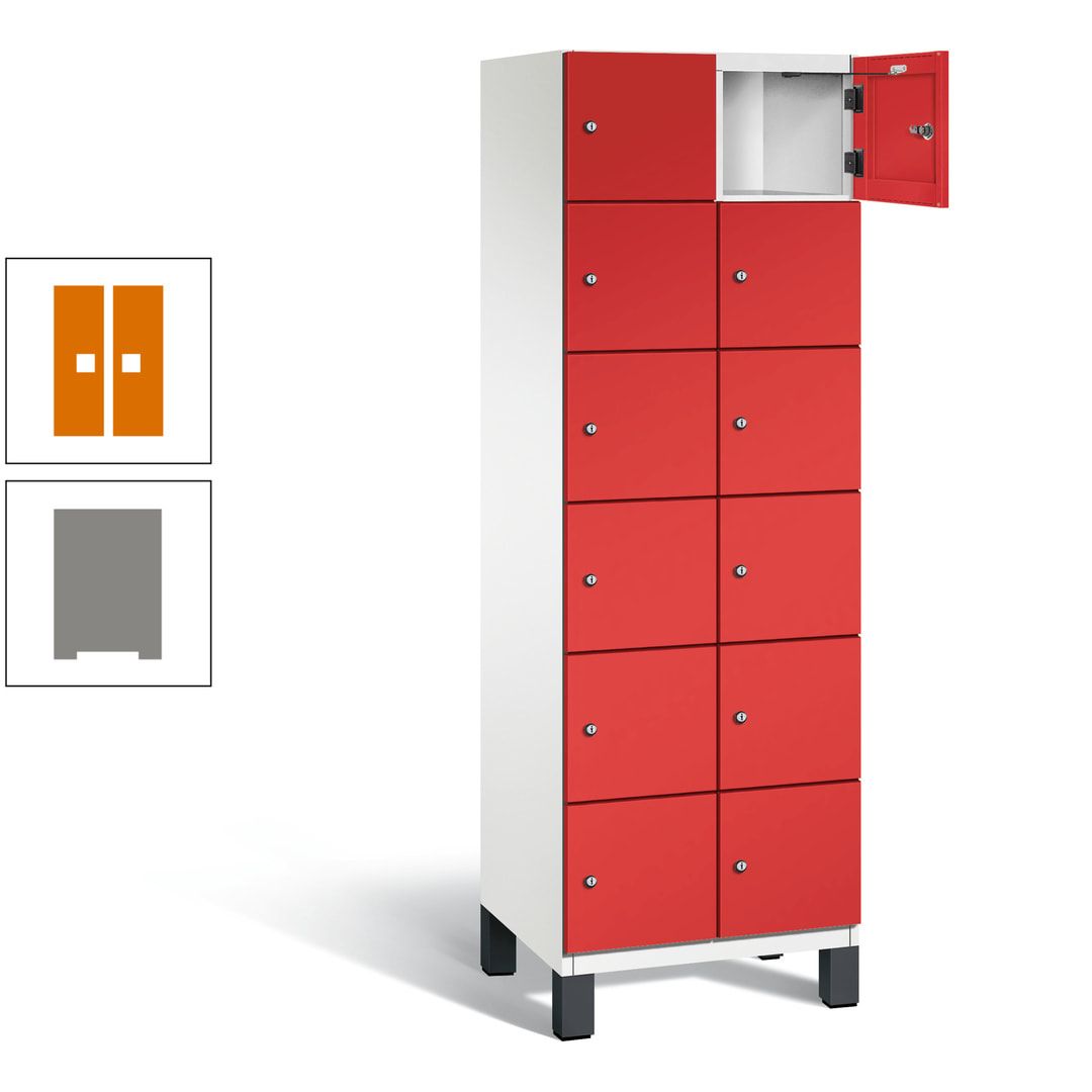 Fächerschrank, Stahlschrank, 12 Fächer, Türöffnungsbegrenzer, Füße, 1.980 x 600 x 525 mm (HxBxT), Korpus anthrazitgrau, Front anthrazitgrau