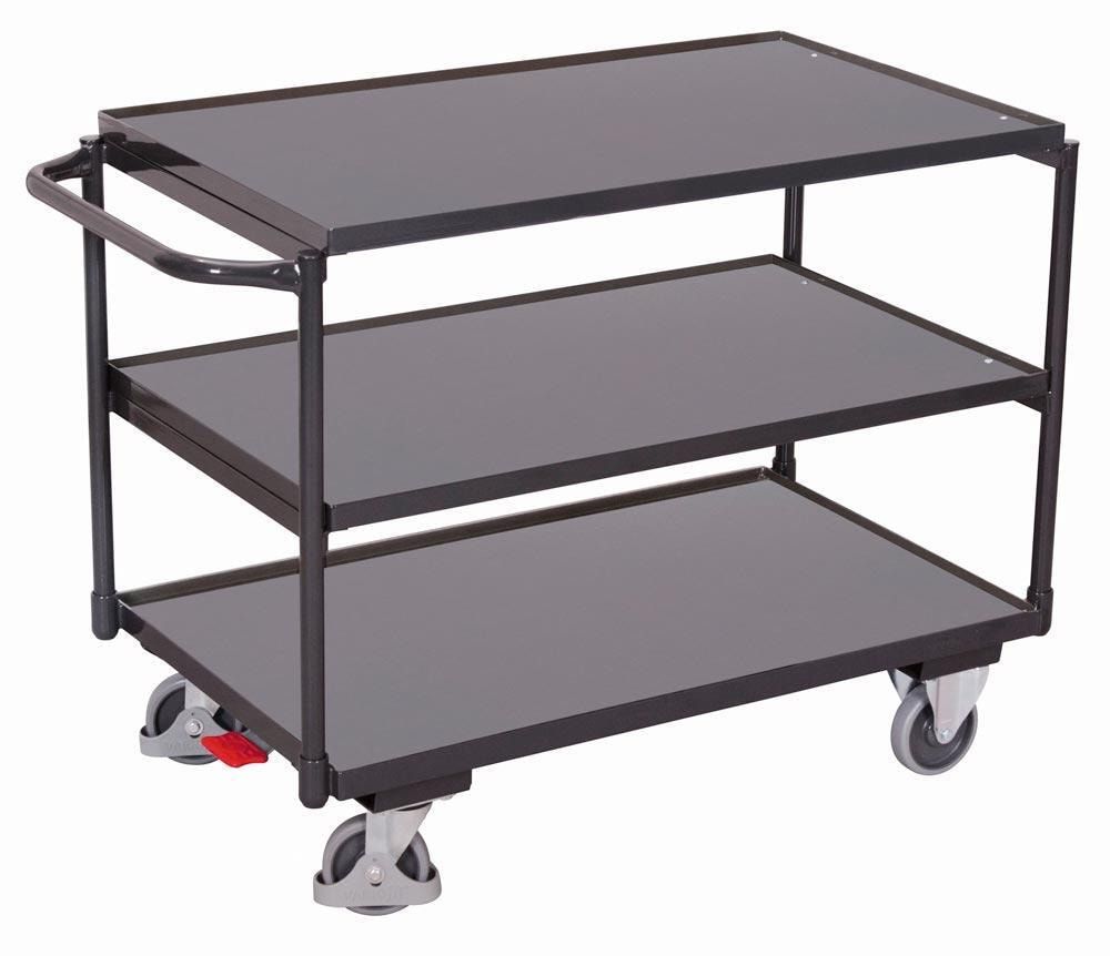Tischwagen, 3 Etagen, Winkelstahl, Holzwerkstoff,Traglast 250 kg, Gewicht 45 kg, Ladefläche 525 x 1.025 mm (BxT), 850 mm hoch, anthrazitgrau