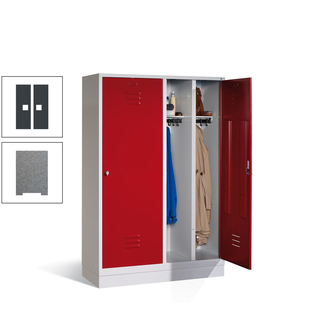 Doppel-Spind mit Großtüren, Garderobenschrank mit Sockel, 4 Abteile a 300 mm, Korpus anthrazitgrau, Tür anthrazitgrau, 1.800 x 1.190 x 500 mm (HxBxT)
