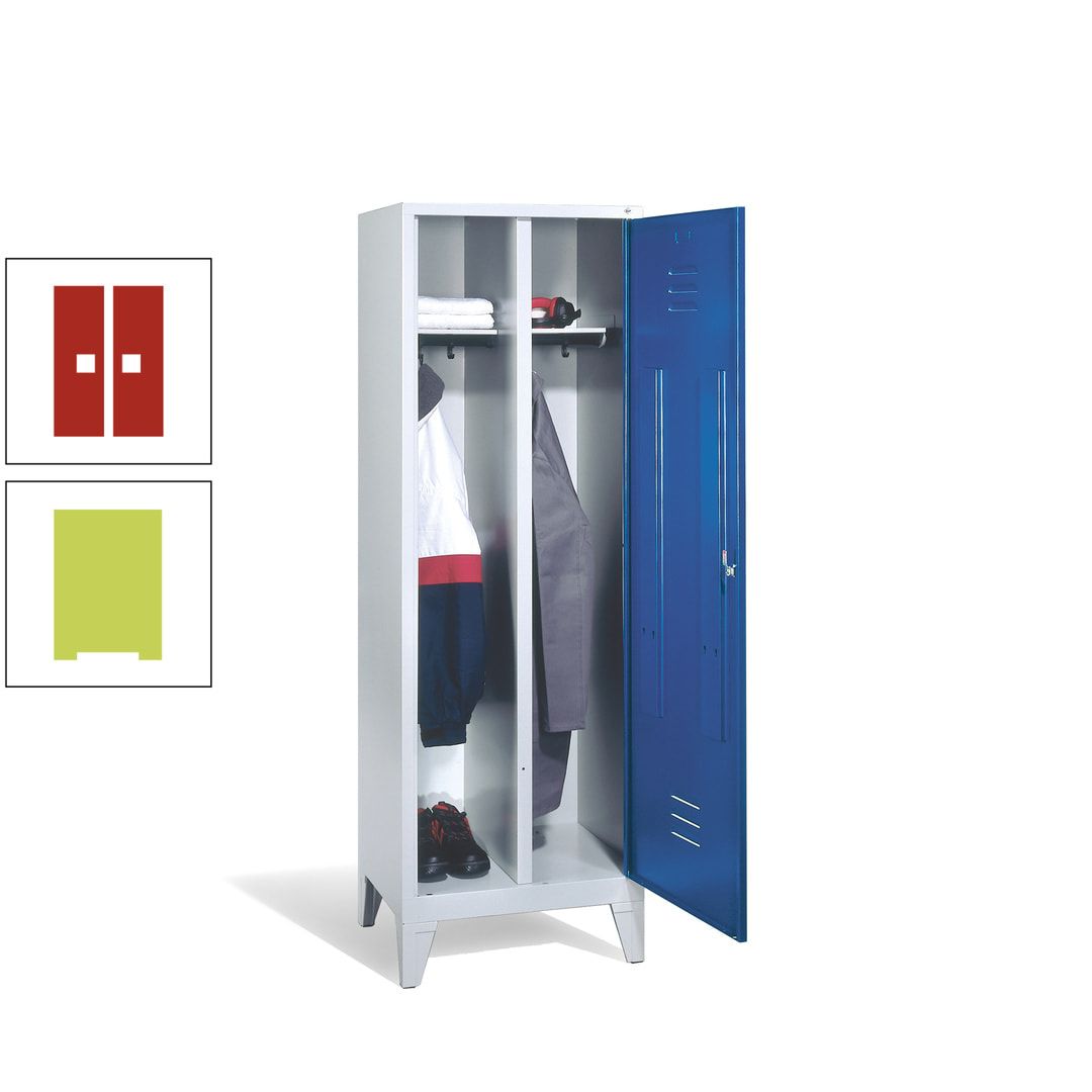 Doppel-Spind mit Großtür, Garderobenschrank mit Füßen, 2 Abteile a 300 mm, Korpus anthrazitgrau, Tür anthrazitgrau, 1.850 x 610 x 500 mm (HxBxT)