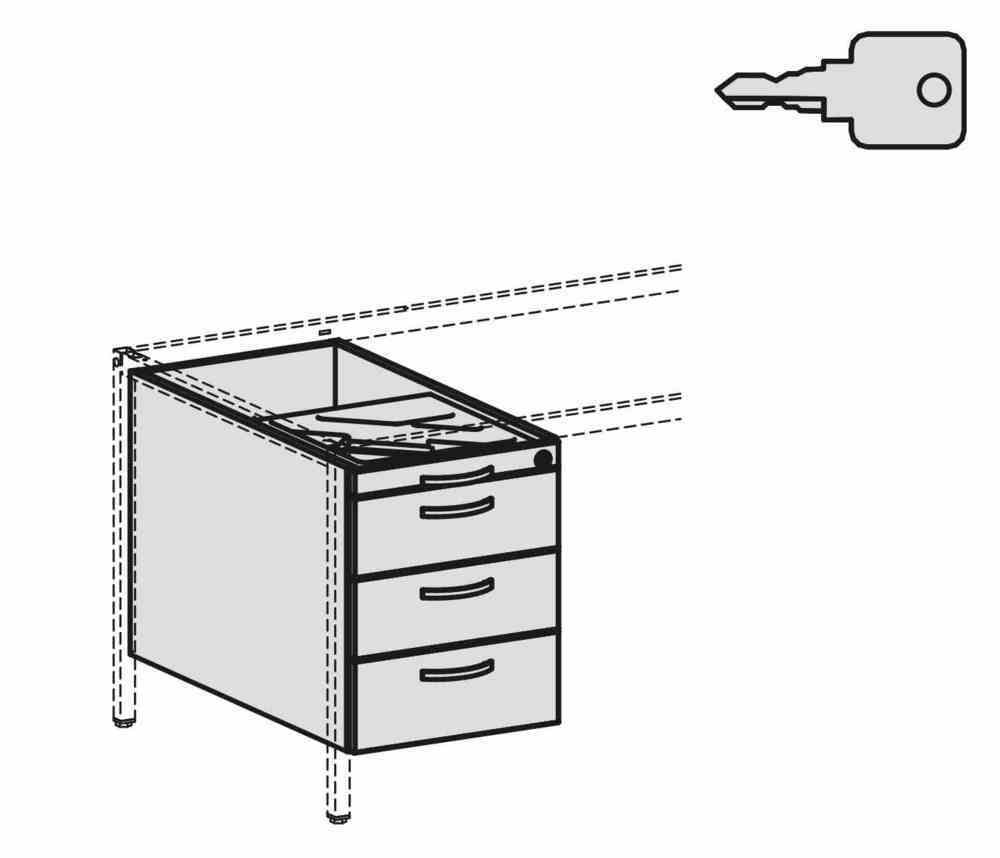 Hängecontainer - 4 Schubfächer - Serie Eco - 522 x 430 x 800 mm (HxBxT) - abschließbar - beidseitig verwendbar - Dekor Ahorn, Ahorn