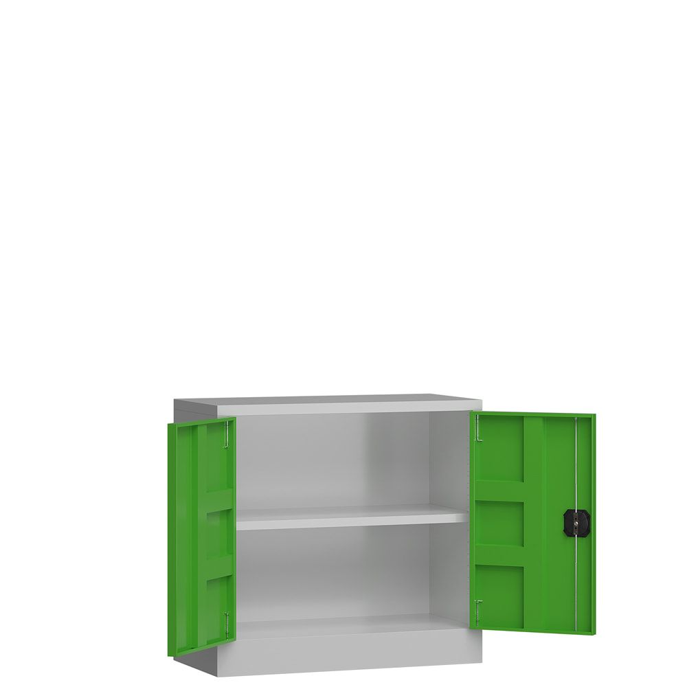 Aktenschrank, Büroschrank, abschließbar, Flügeltüren, 1 Fachboden, 750 x 800 x 380 mm (HxBxT), Stahl, Korpus und Türen lichtgrau