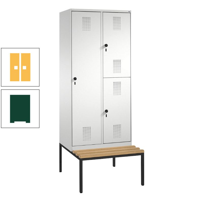 Garderobenschrank, Spind ein- und doppelstöckig Sitzbank, 2 Abteile, 3 Fächer, 2.090 x 800 x 500 mm (HxBxT), Front anthrazitgrau, Korpus anthrazitgrau